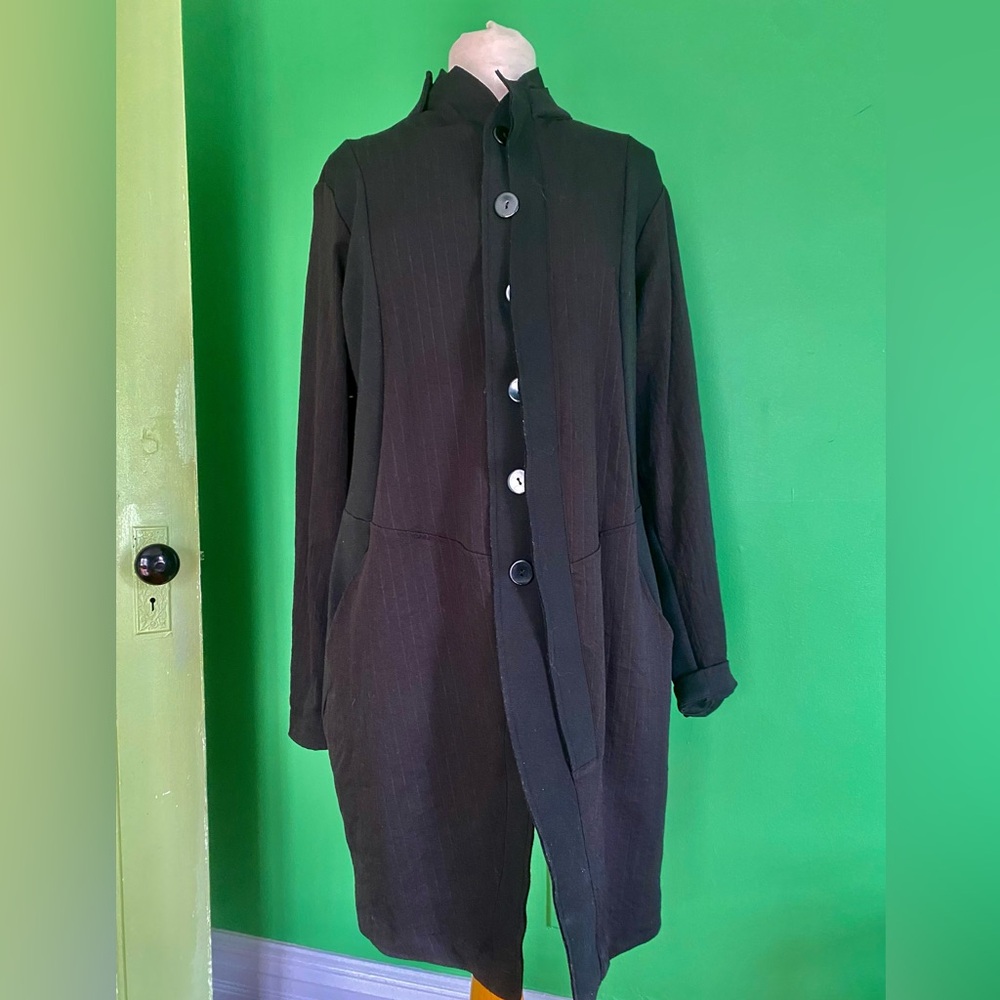 Moyuru black asymmetrical minimalist Japanese coat